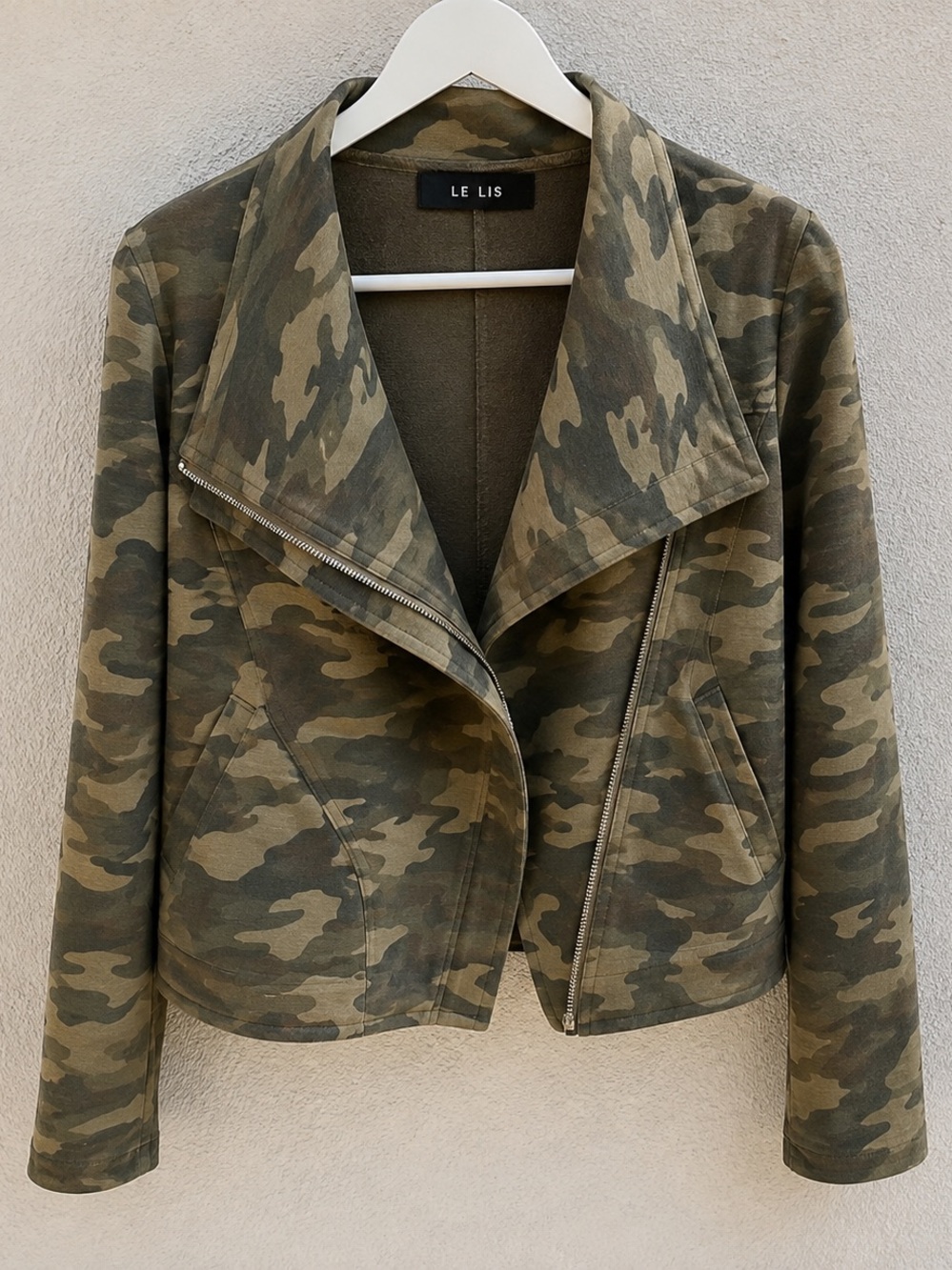 Le Lis Women’s Camo Moto Jacket - Olive Green Sz:S